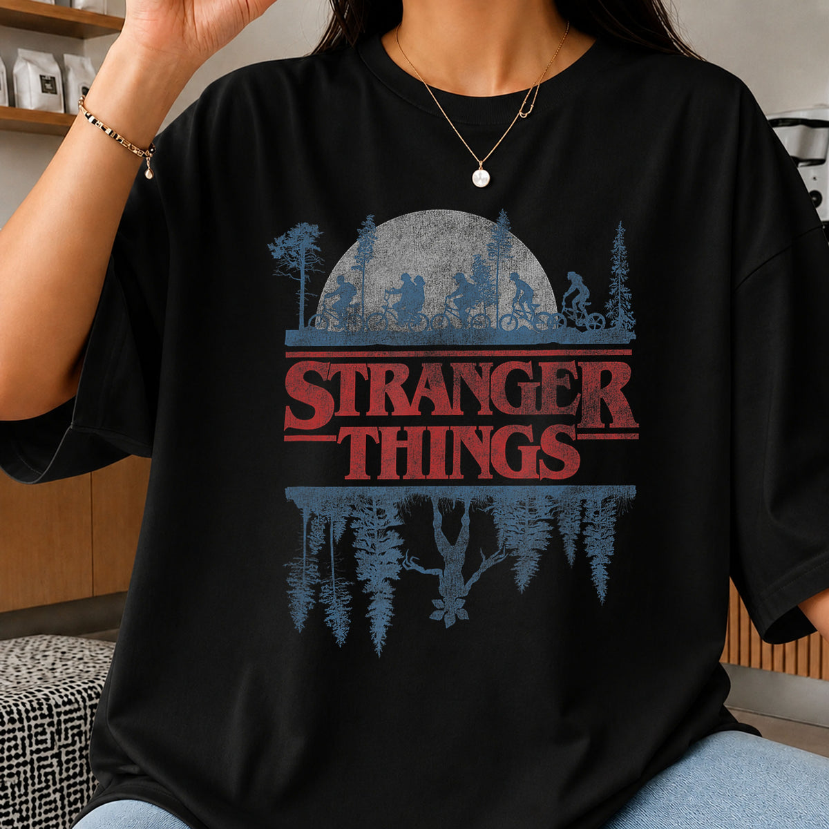Stranger Things Upside Down Silhouette Bike Scene PNG
