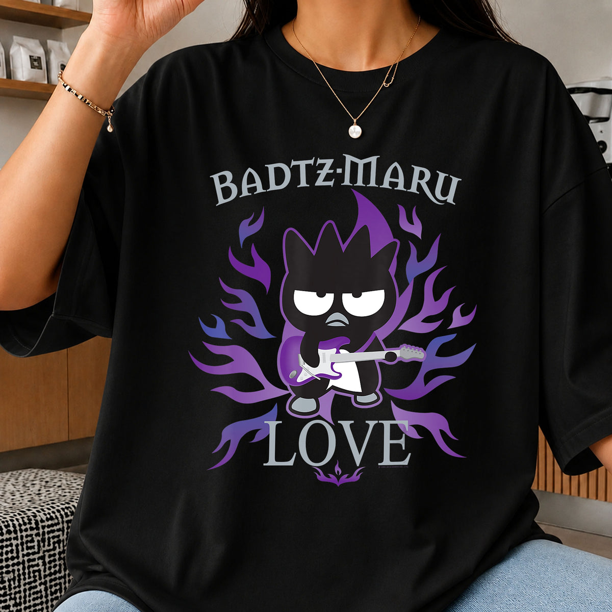 Badtz-Maru Love Guitar Rock Purple Flames PNG