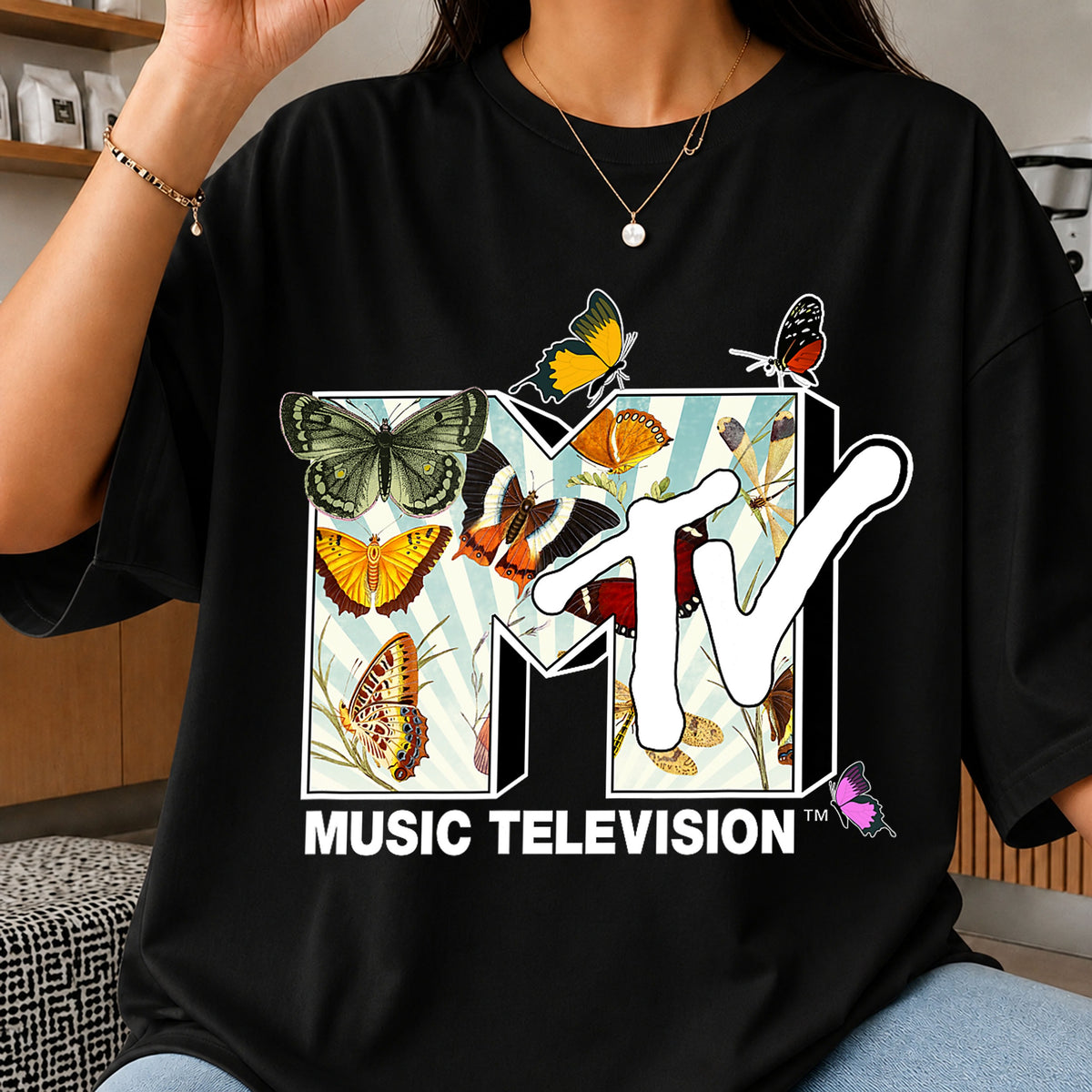 MTV Music Television Butterfly Floral Collage Art PNG