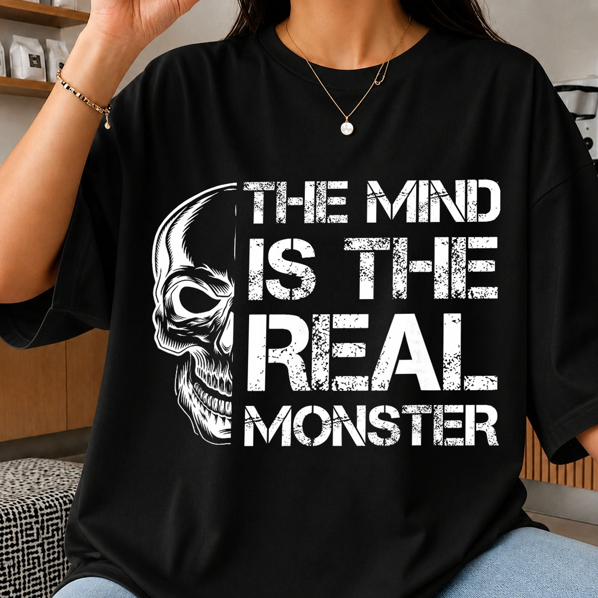 The Mind Is The Real Monster Skull Quote PNG