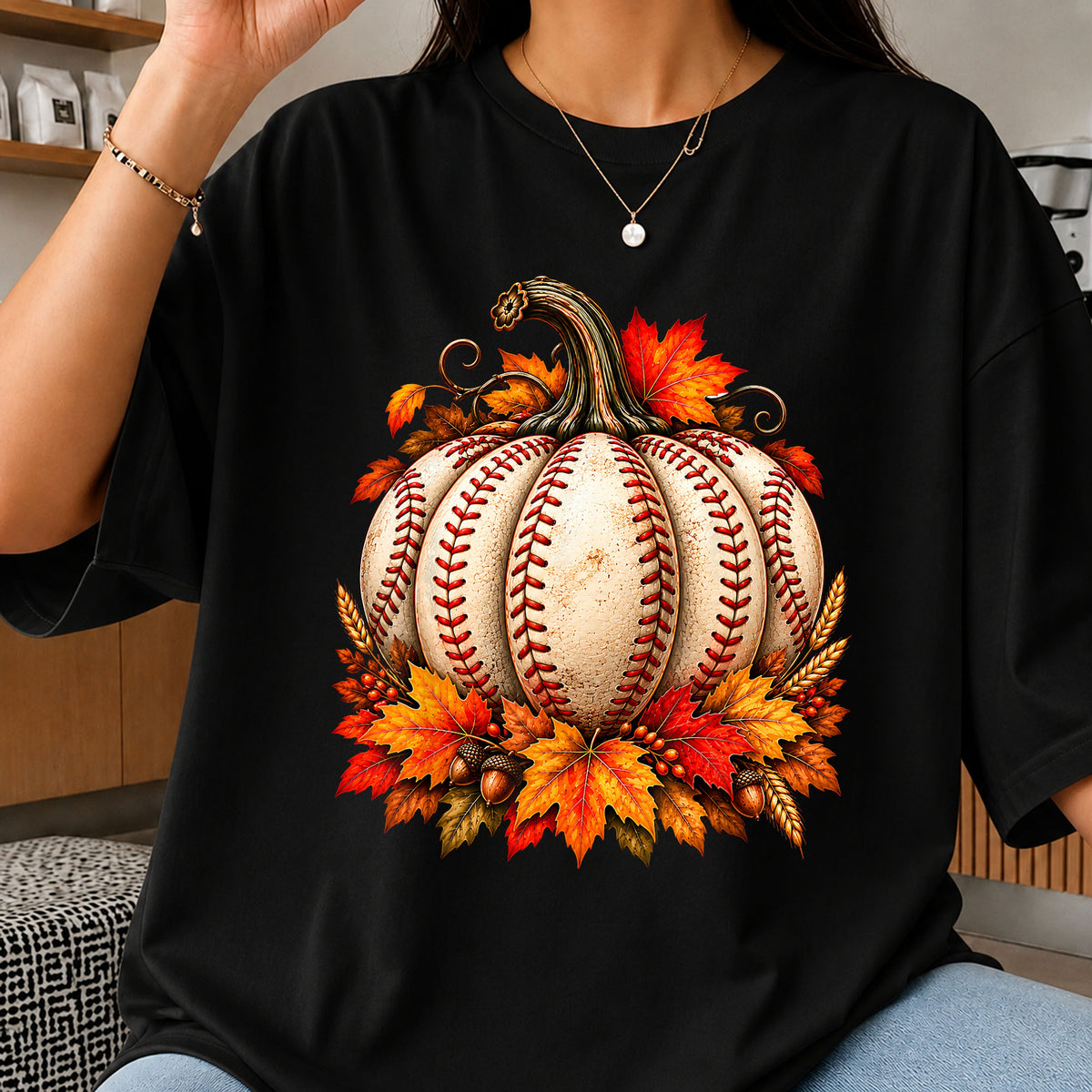 Baseball Pumpkin Fall Autumn Leaves Harvest Season PNG