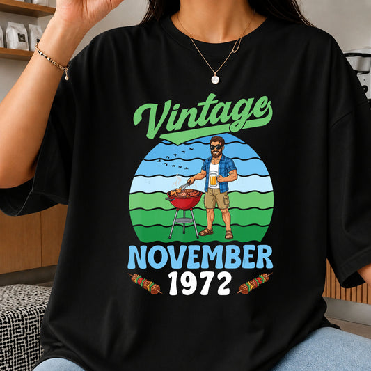 Vintage November 1972 BBQ Man Beer Retro Birthday PNG