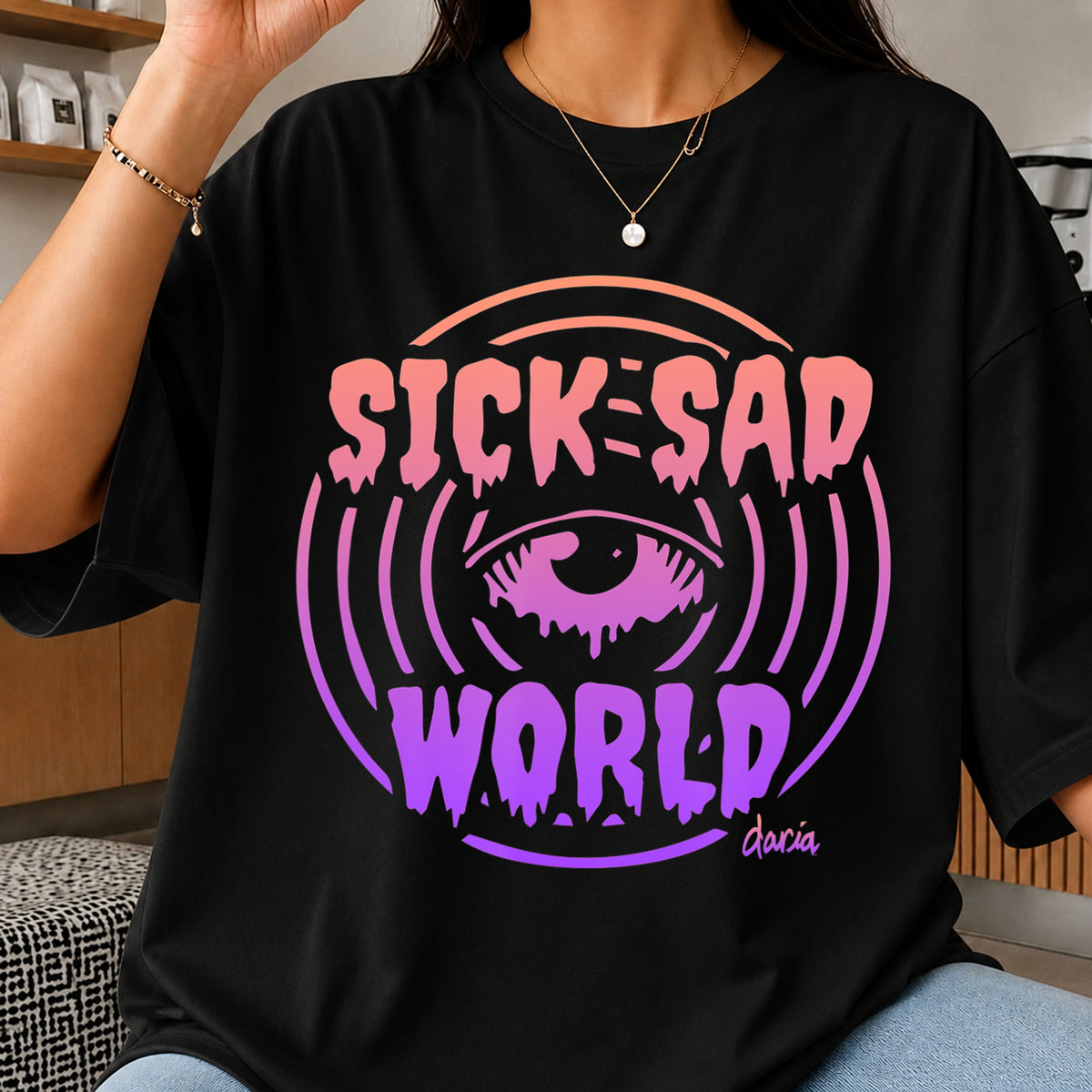 Daria Sick Sad World Eye Drip Grunge Quote PNG