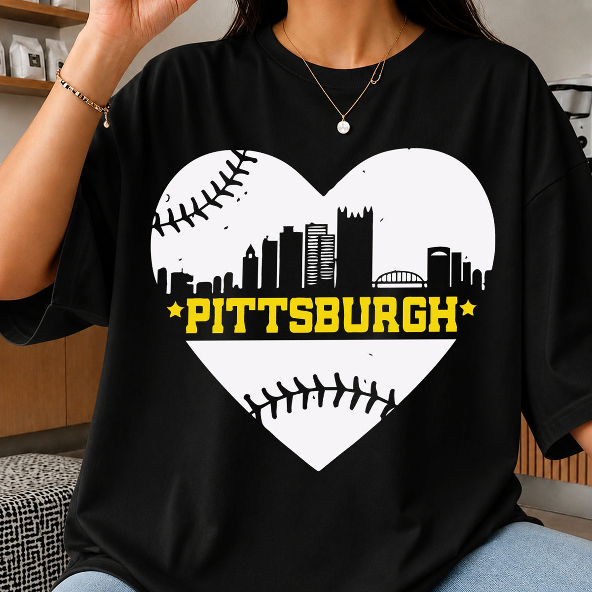 Pittsburgh Baseball Heart Skyline SVG, City Pride Clipart