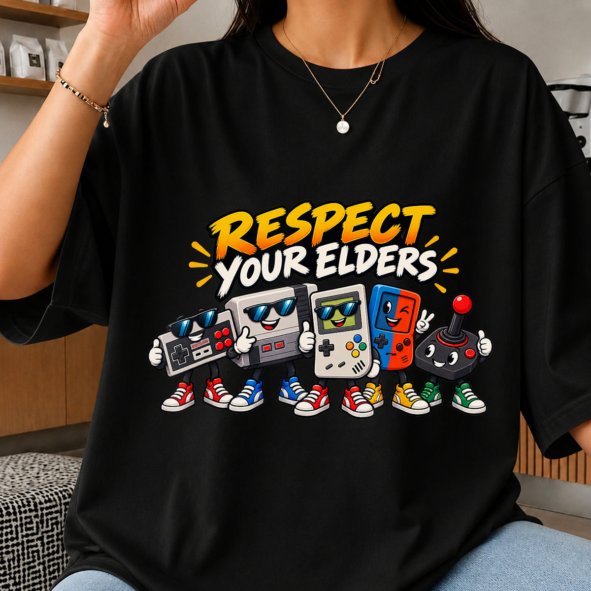 Respect Your Elders Retro Gaming Controllers Funny PNG