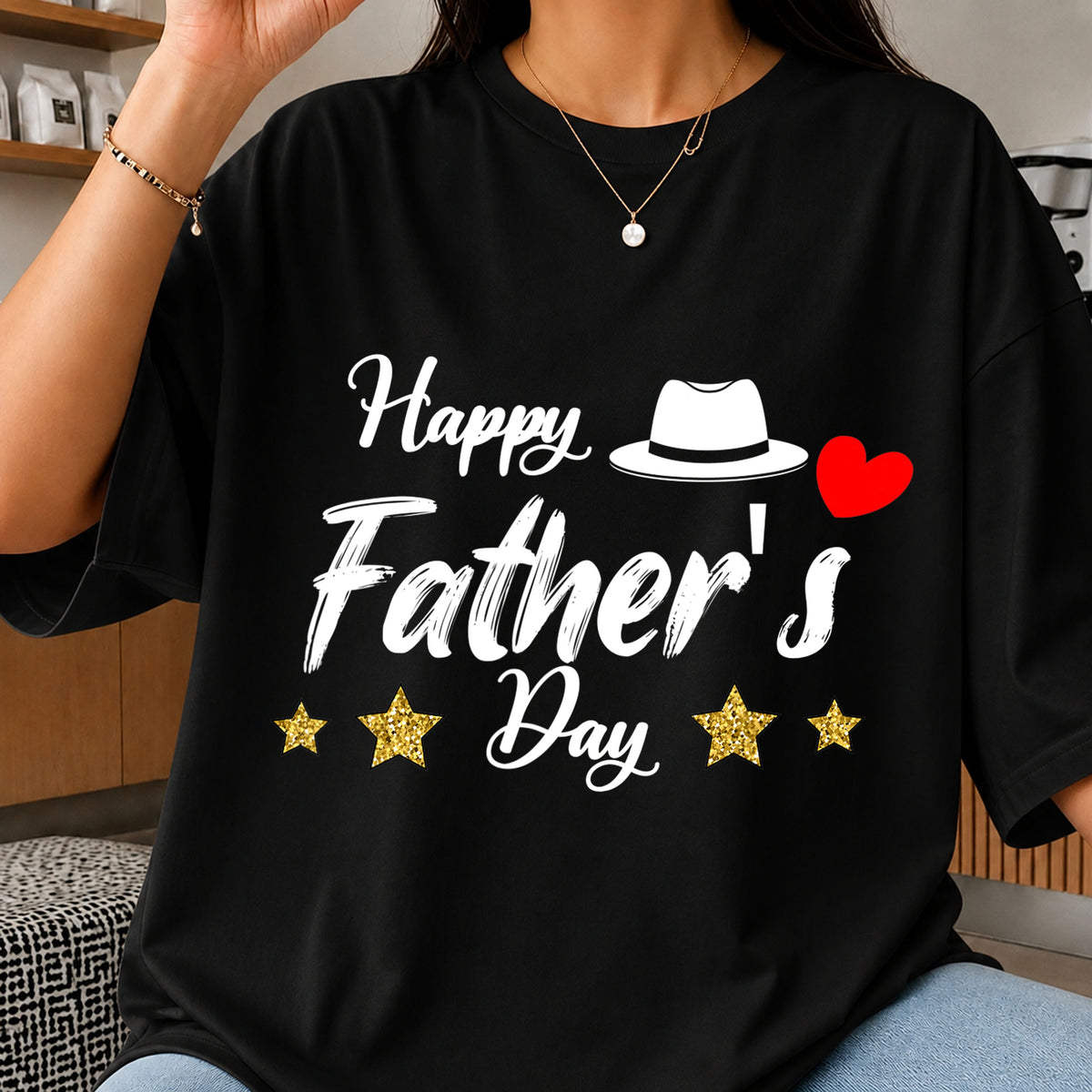 Happy Father's Day Hat Heart Gold Stars Clipart PNG