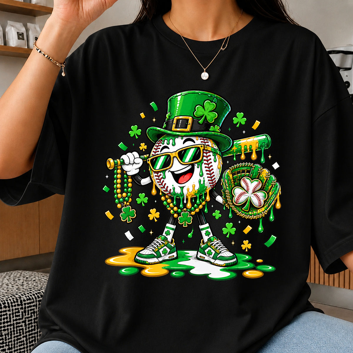 St Patrick's Day Baseball Leprechaun Shamrock Drip PNG