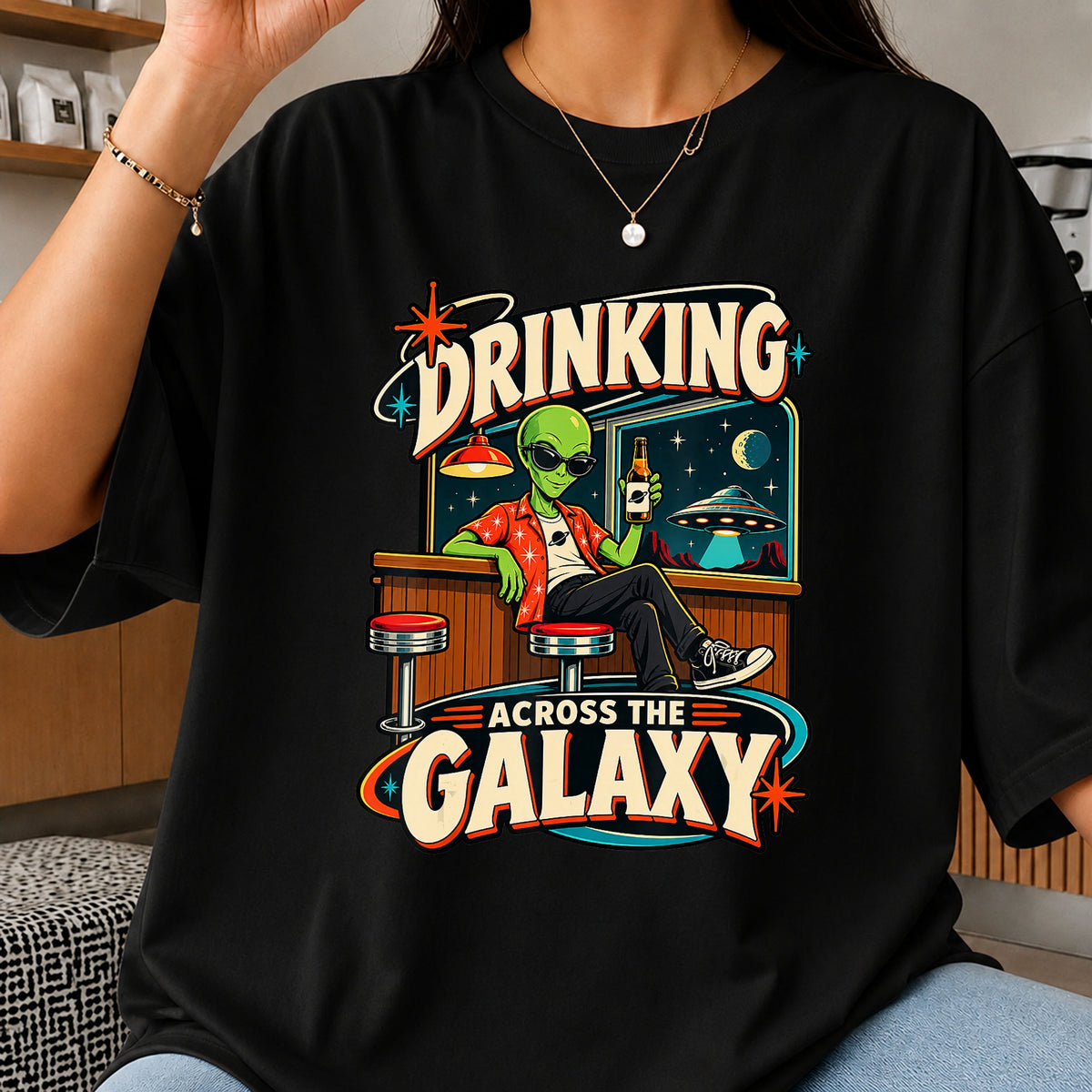 Drinking Across The Galaxy Alien Bar Retro PNG
