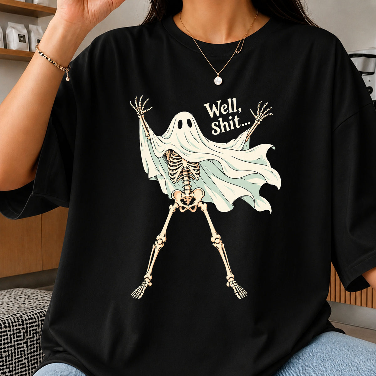 Well Shit Ghost Skeleton Halloween Funny Quote PNG