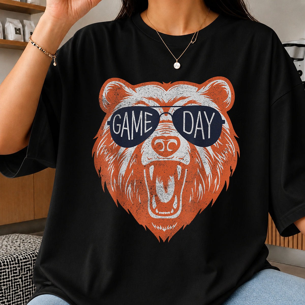 Game Day Bear Sunglasses Roaring Grunge Sports PNG