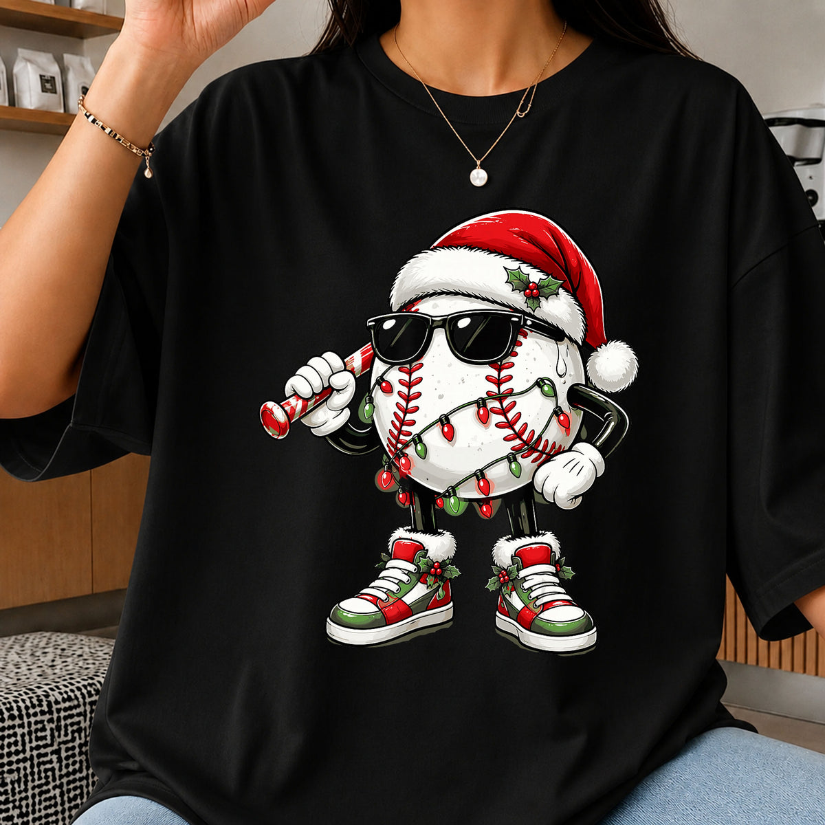 Christmas Baseball Character Santa Hat Sunglasses PNG