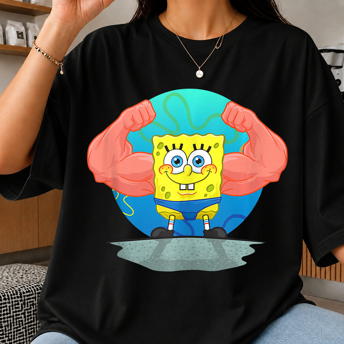 Spongebob Squarepants Flexing Muscles Strong Pose PNG