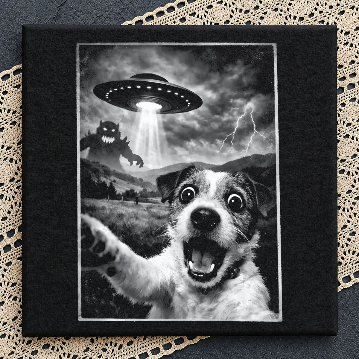 Funny Dog Selfie UFO Alien PNG, Scary Monster PNG, Dog PNG
