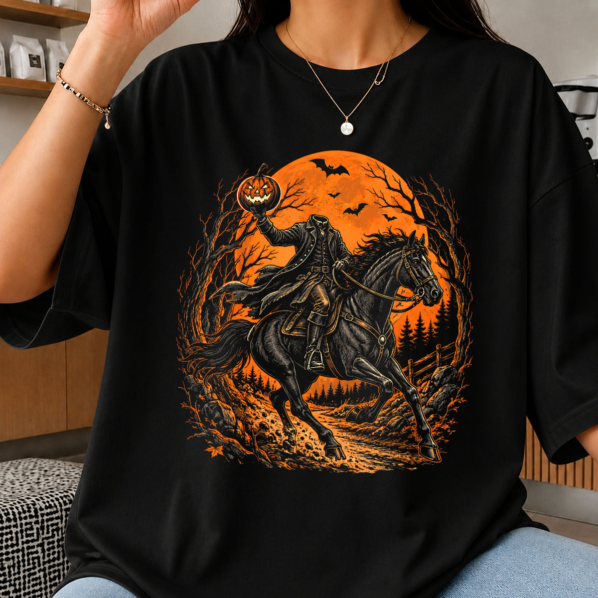Headless Horseman Pumpkin Halloween Night Ride PNG