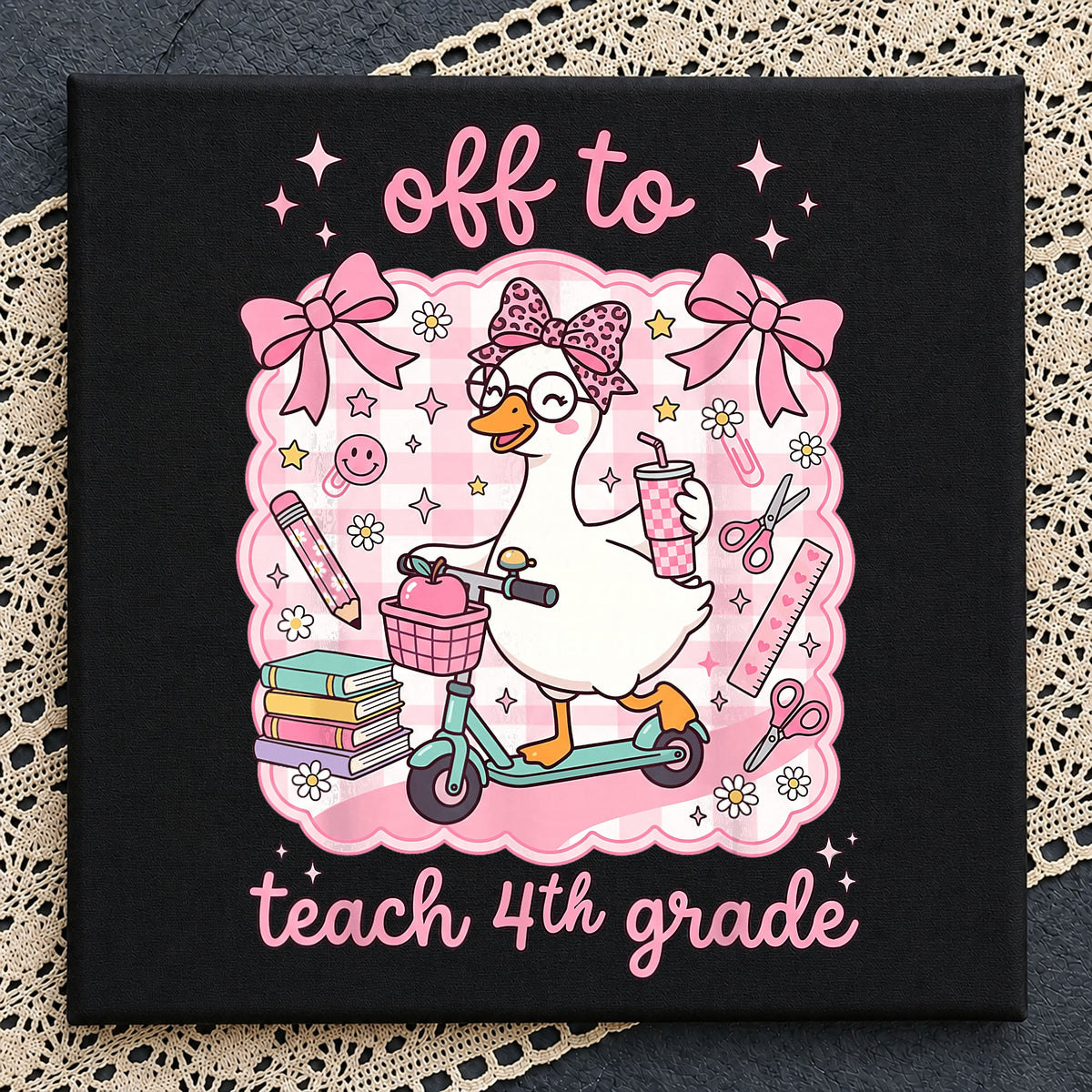 Cute Duck 4th Grade Teacher PNG, Off To Teach School, Teacher Gift PNG