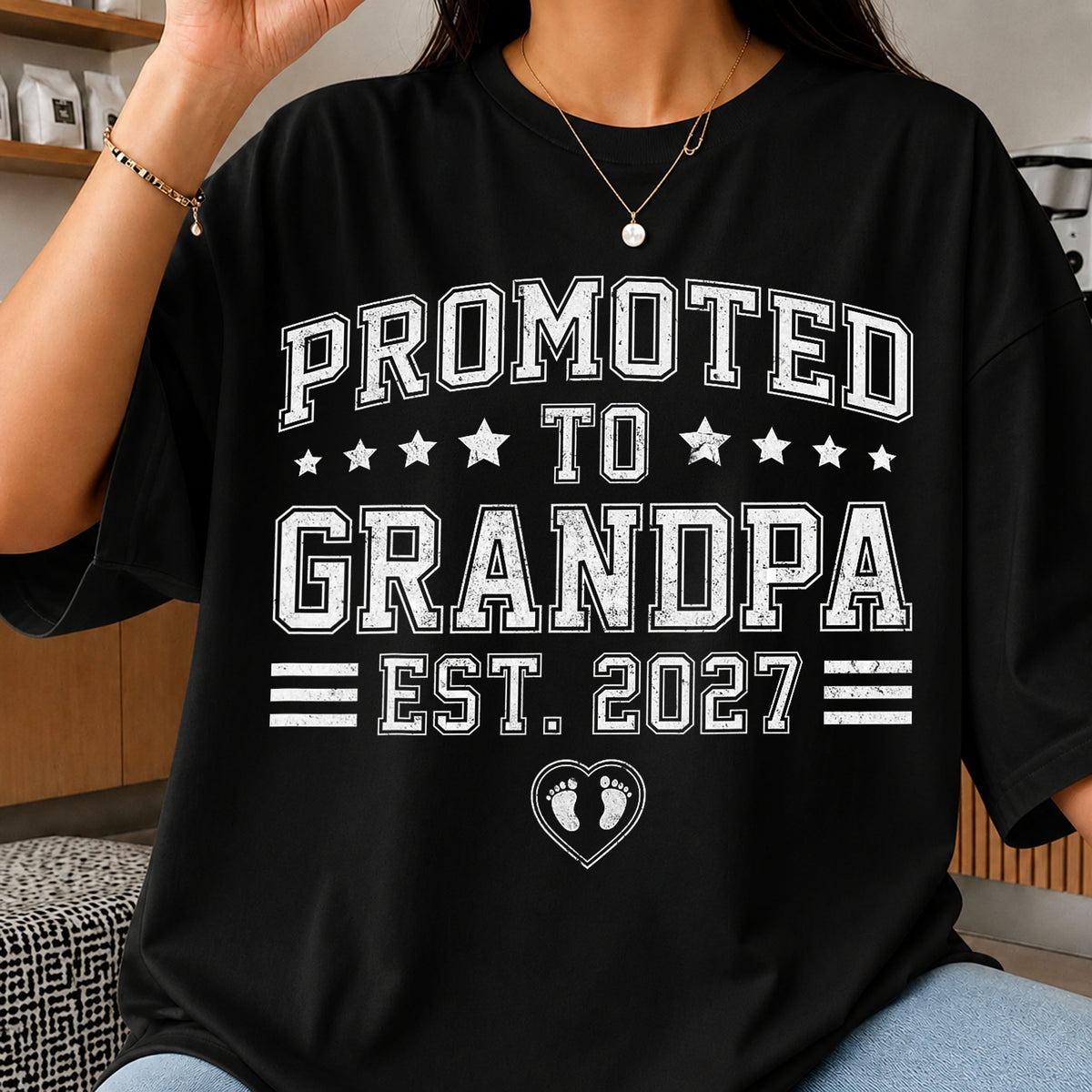 Promoted To Grandpa Est 2027 Stars Heart Baby Feet PNG