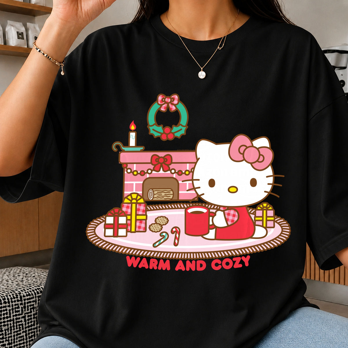 Hello Kitty Warm And Cozy Christmas Fireplace Clipart PNG