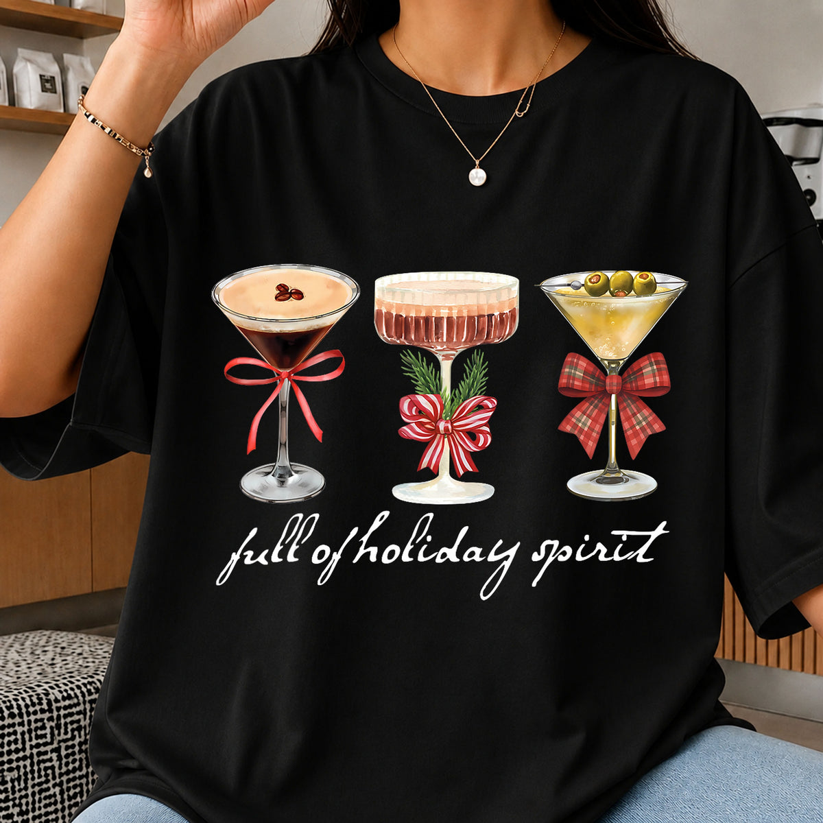 Full Of Holiday Spirit Christmas Cocktails Bow PNG