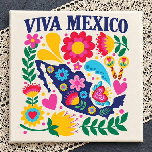 Viva Mexico Floral Map SVG, Mexican Independence Clipart