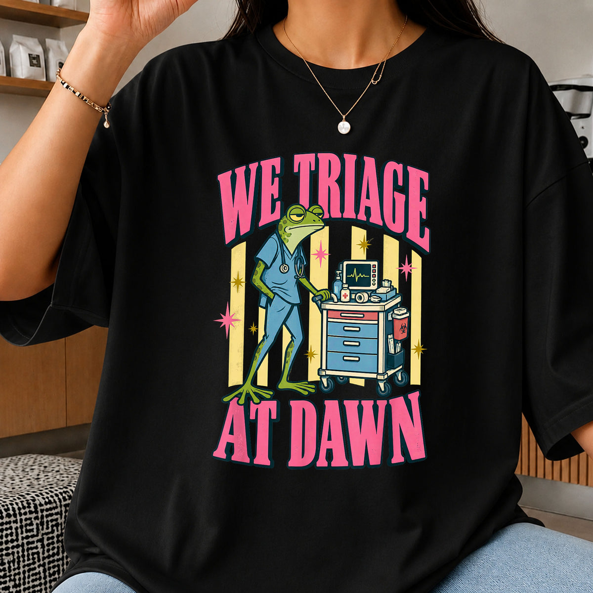 We Triage At Dawn Frog Nurse PNG, Medical Scrubs Clipart