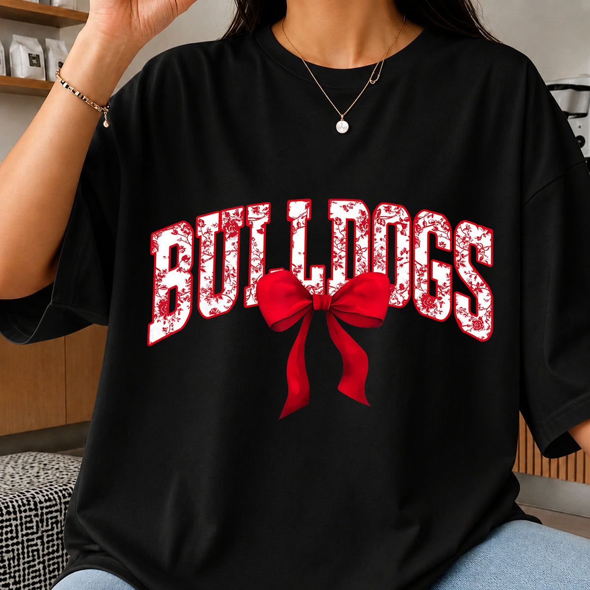 Bulldogs Floral Coquette Bow Red Rose Letter PNG