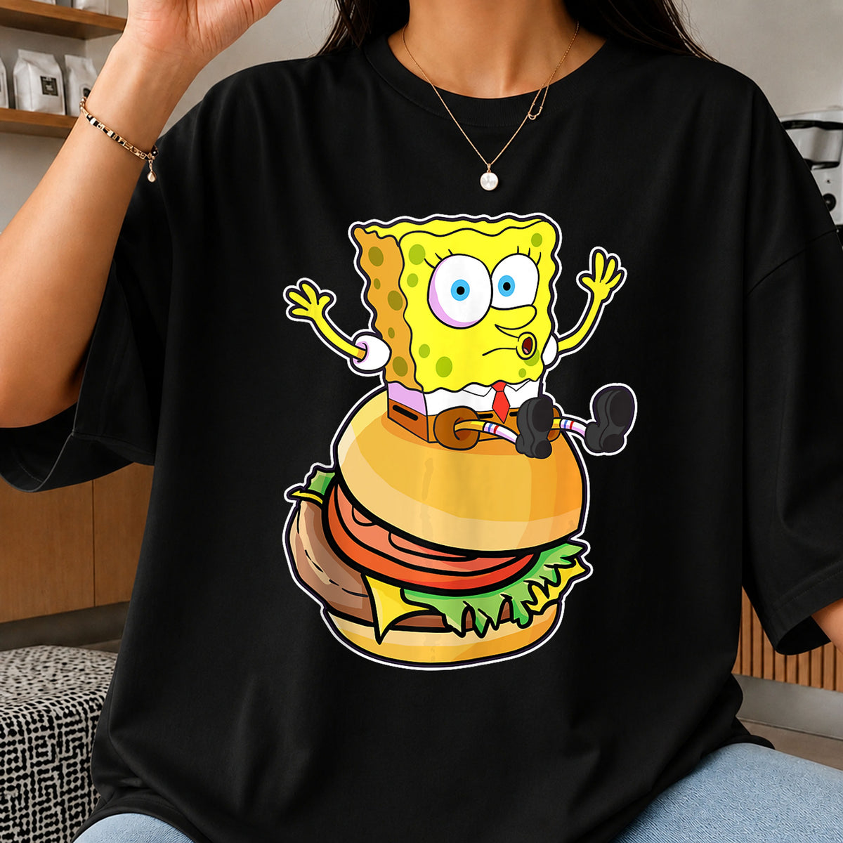 SpongeBob Krabby Patty Burger Sitting Cartoon PNG