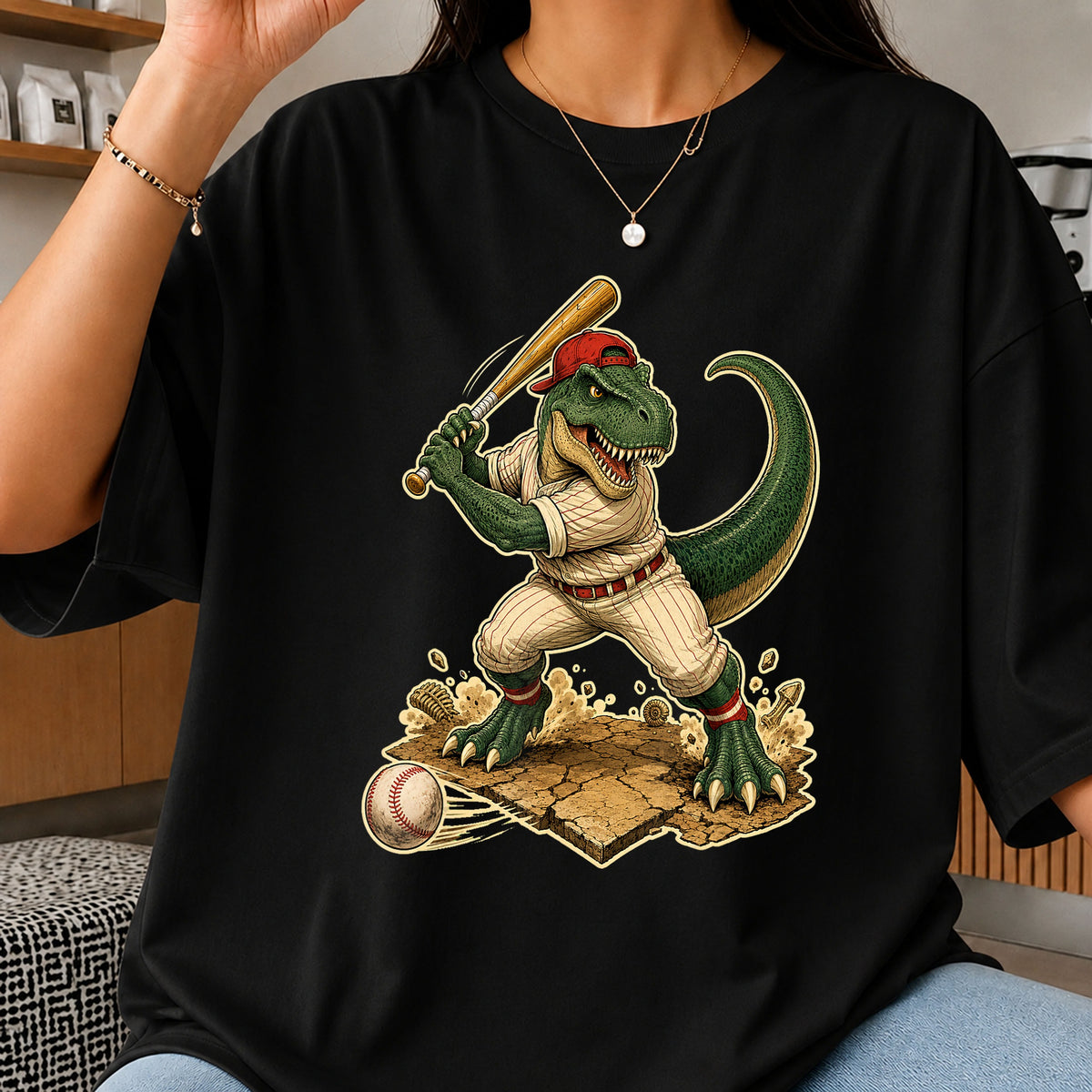 T-Rex Baseball Player Batter Swing Sports Clipart PNG