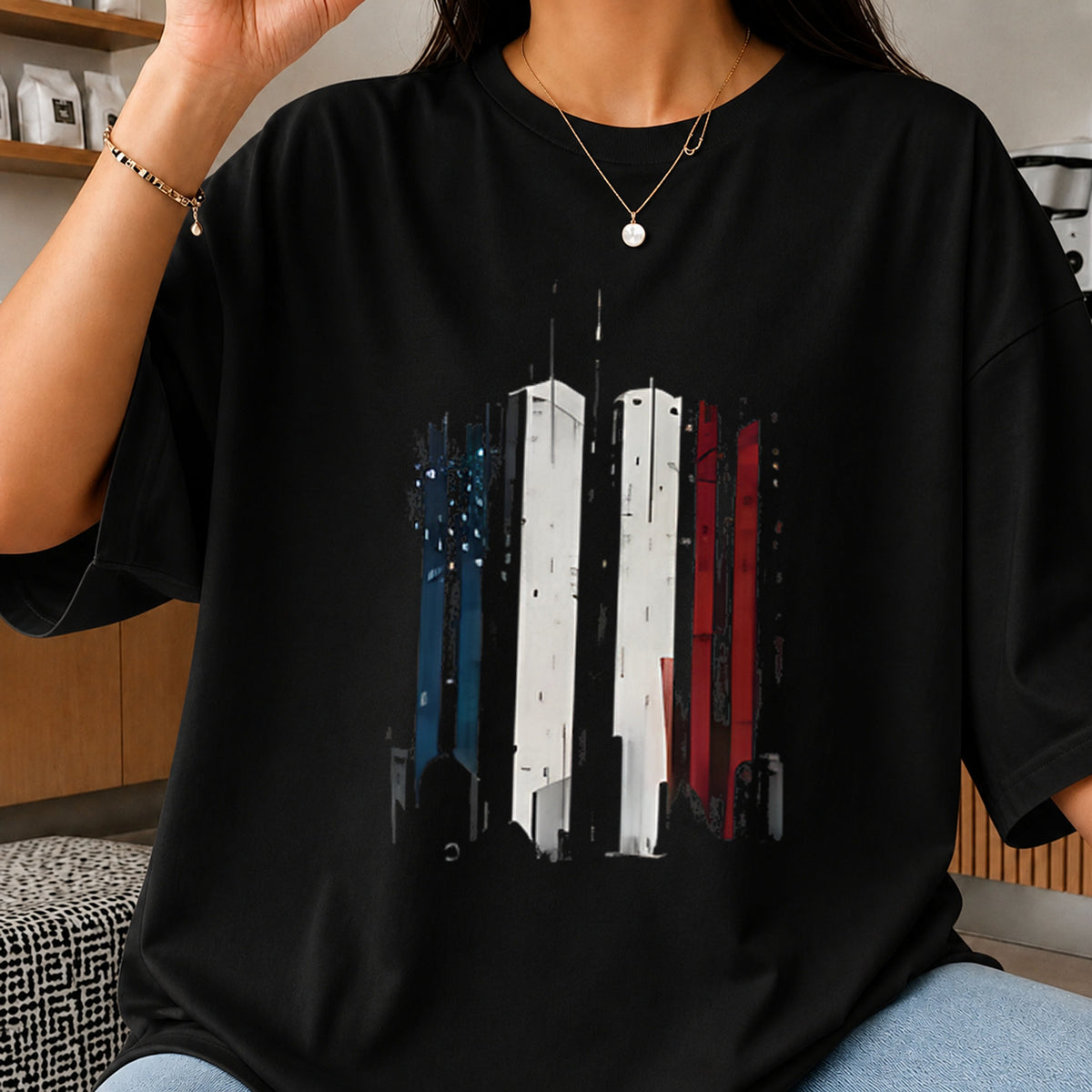 9/11 Twin Towers American Flag Distressed Tribute PNG