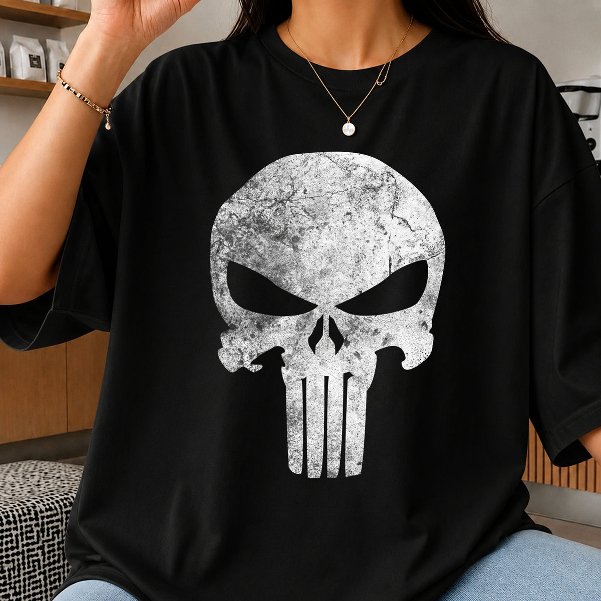 Punisher Skull Grunge Distressed Vintage Clipart PNG