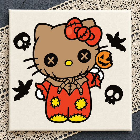 Hello Kitty Scarecrow Halloween SVG, Spooky Cricut Clipart