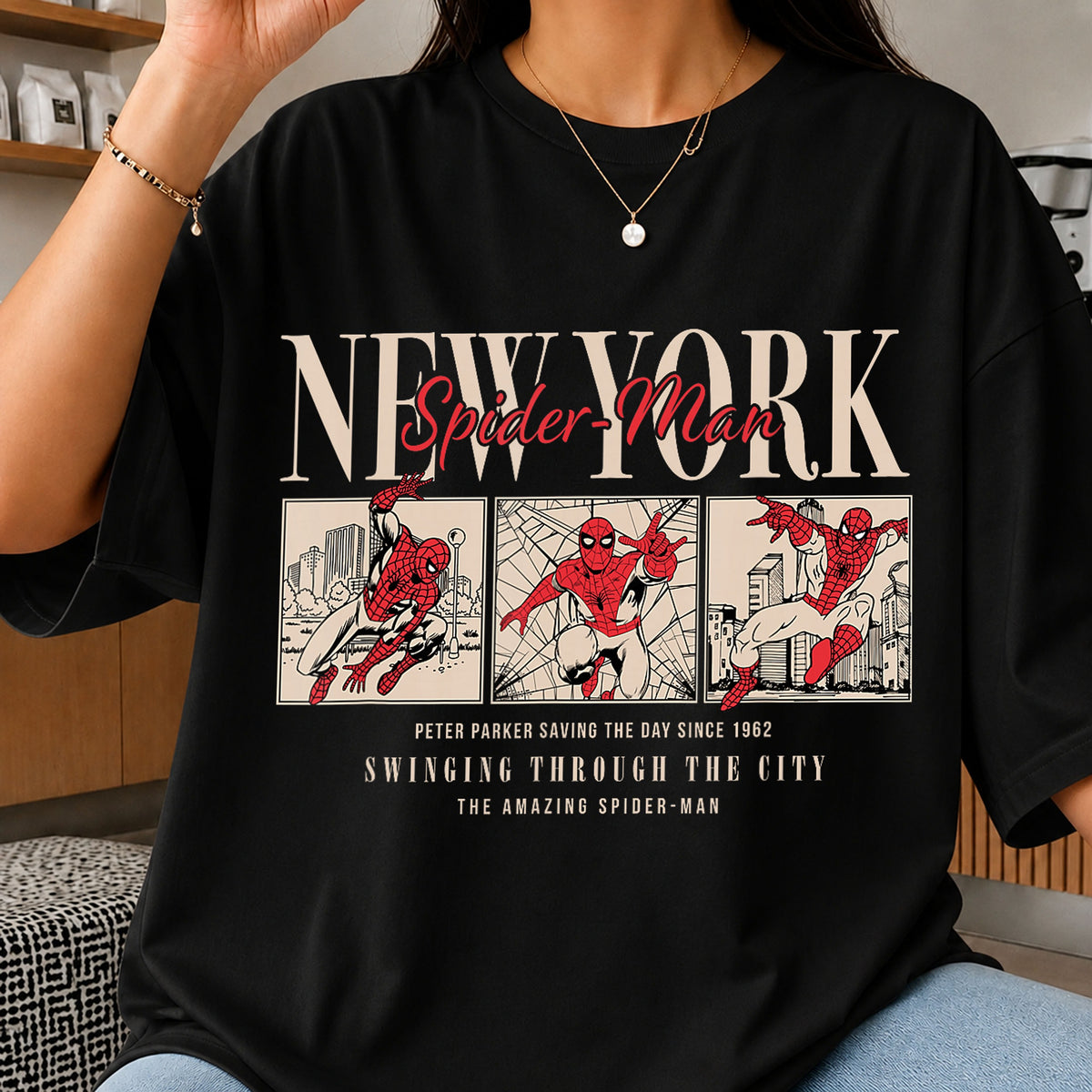 New York Spider-Man Swinging Through The City Comic PNG