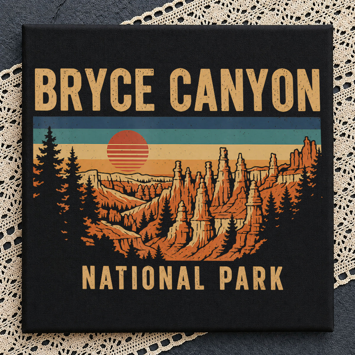 Bryce Canyon National Park Clipart, Retro Hoodoos Pine Tree Scene