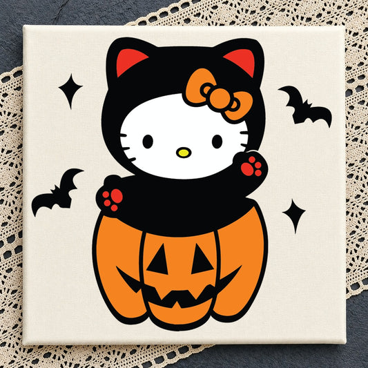 Hello Kitty Halloween Pumpkin SVG, Spooky Cat Cricut Clipart