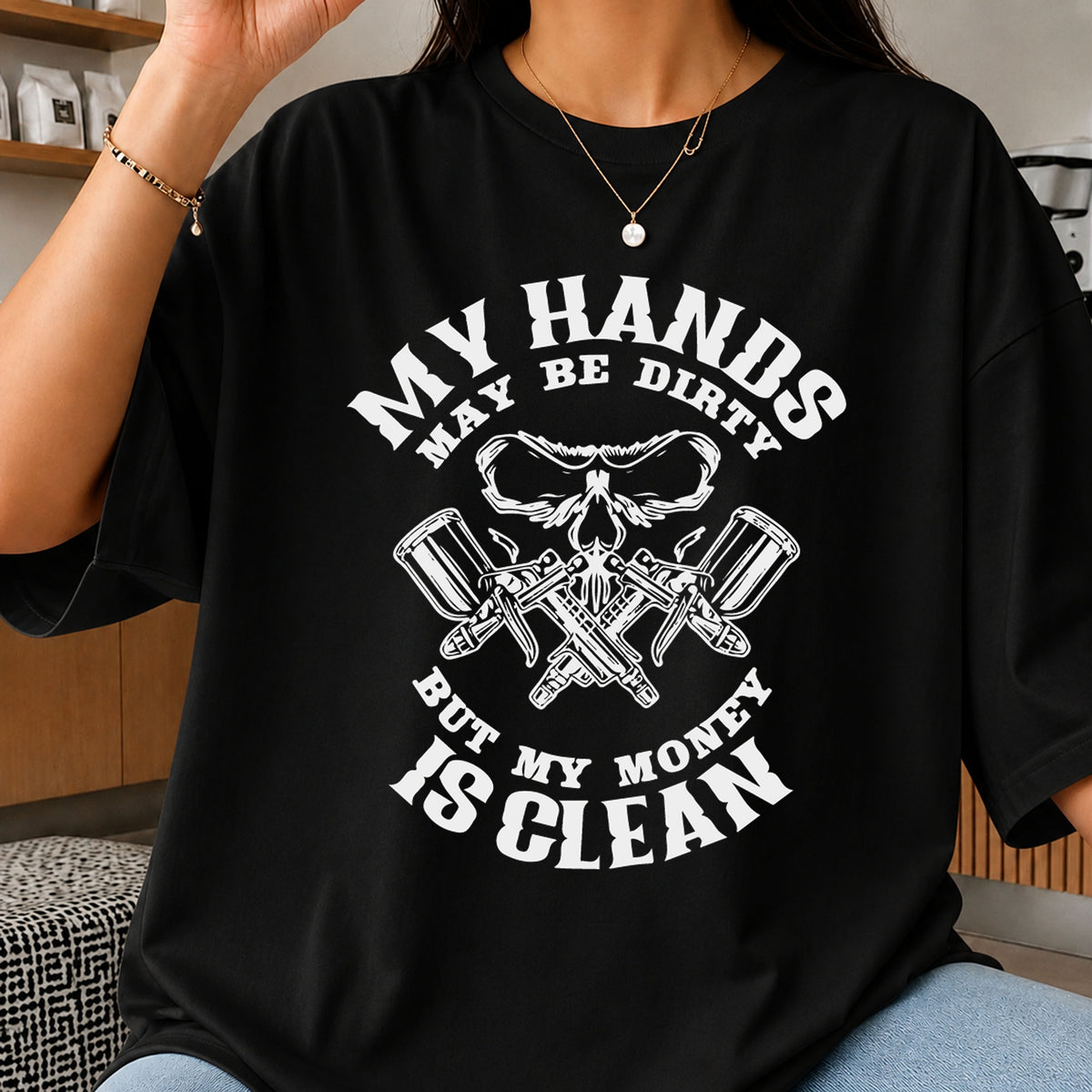 My Hands Dirty Money Clean Skull Mechanic Wrench PNG