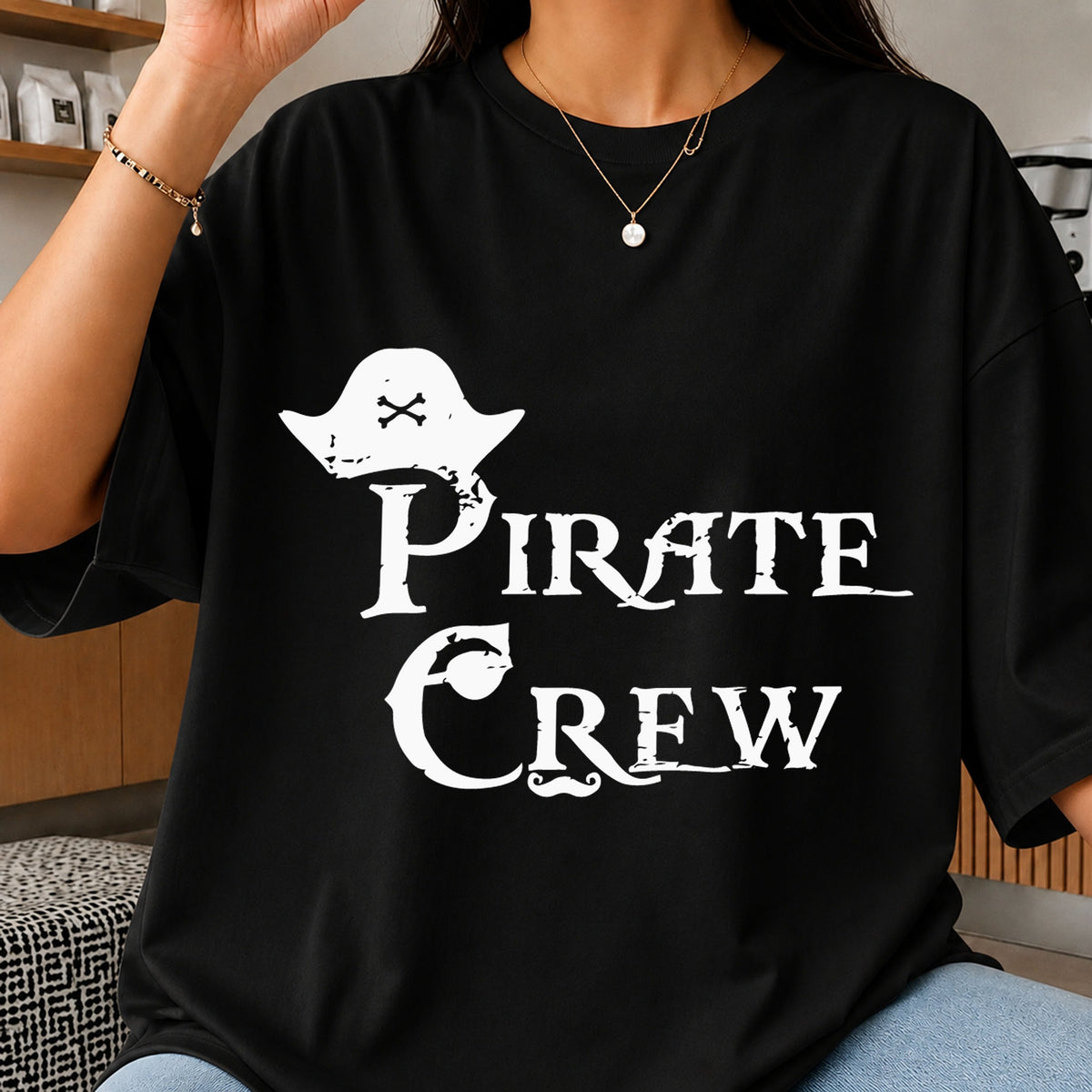Pirate Crew Skull Hat Grunge Distressed Text PNG