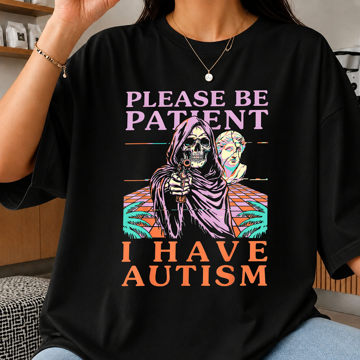 Please Be Patient I Have Autism Grim Reaper Vaporwave PNG
