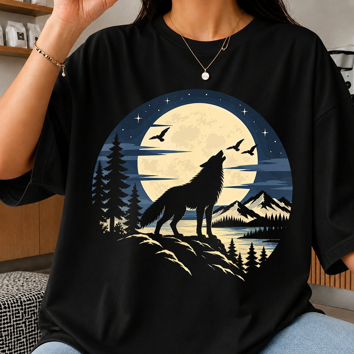 Wolf Howling Full Moon Mountain Wilderness Scene PNG