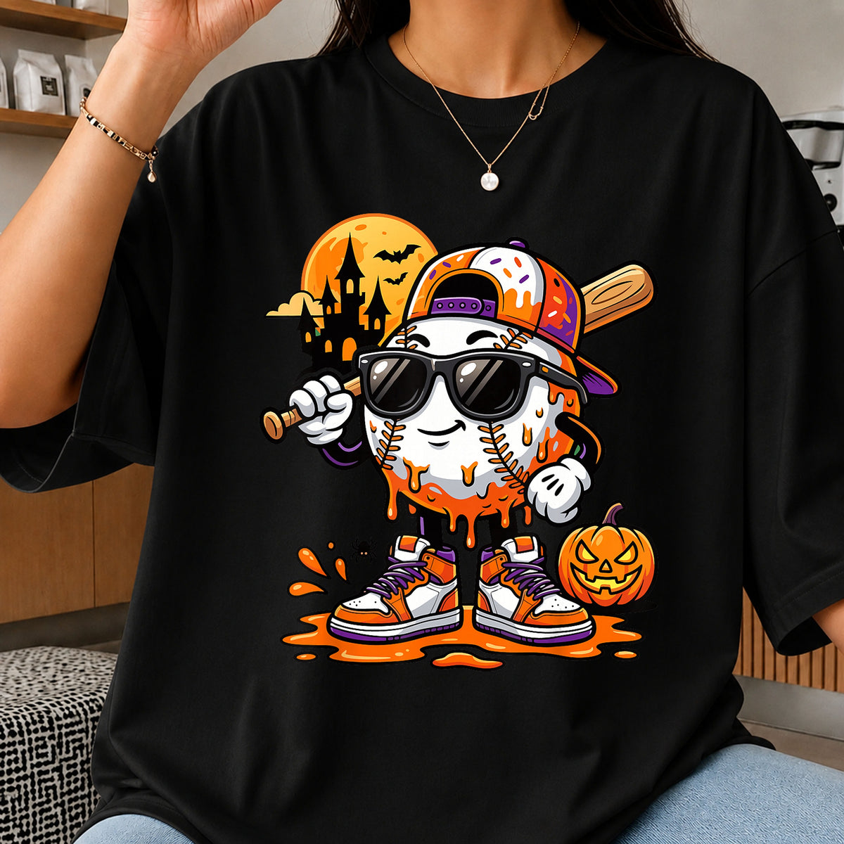 Halloween Baseball Character Drip Pumpkin Sneakers PNG