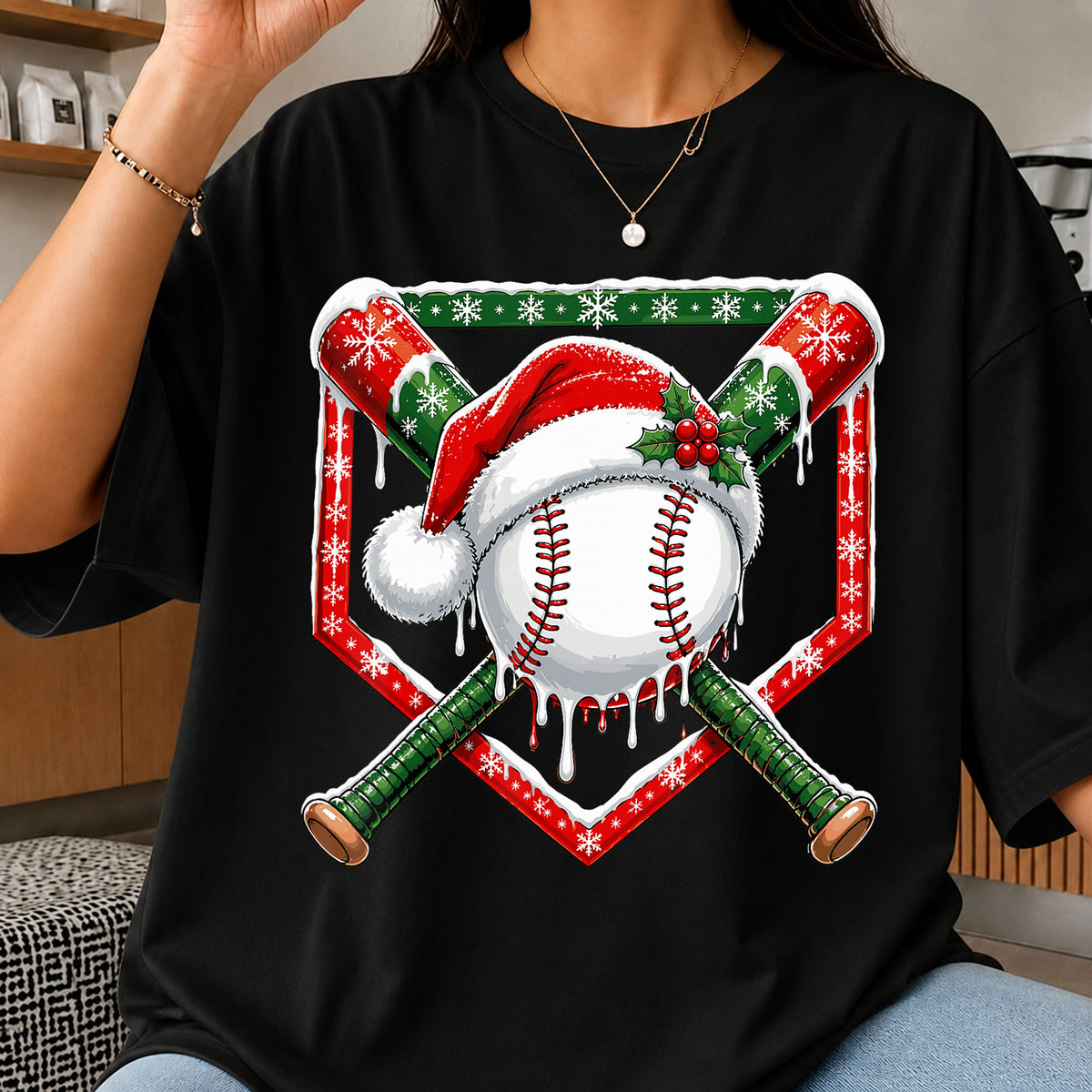 Christmas Baseball Santa Hat Drip Crossed Bats PNG