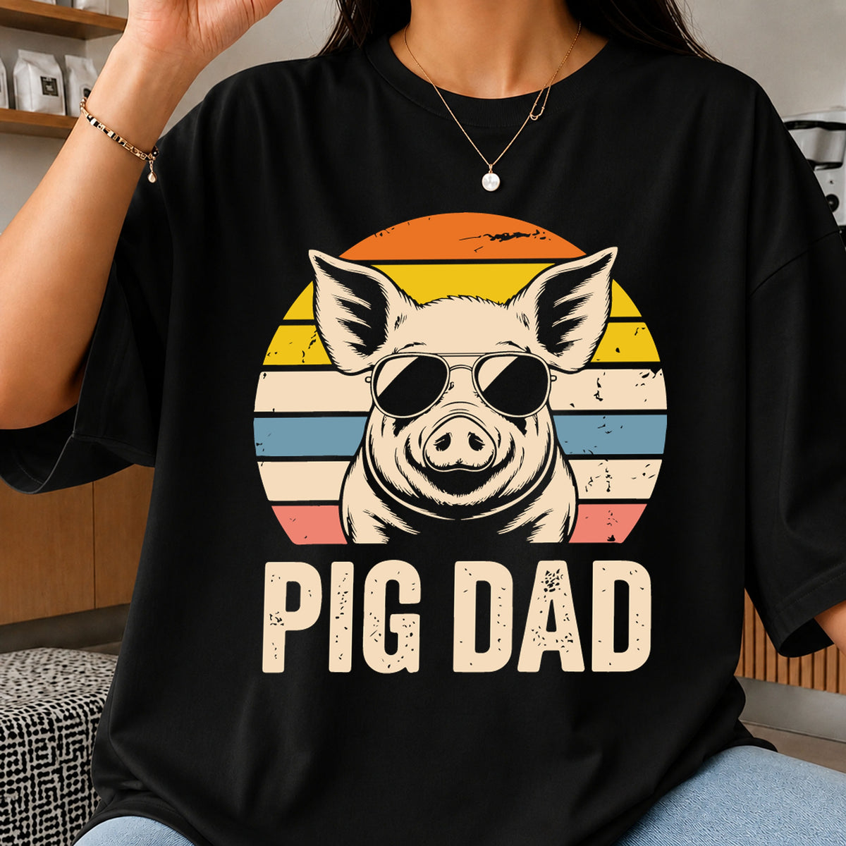 Pig Dad SVG, Retro Sunset Cool Pig Cricut Cut File