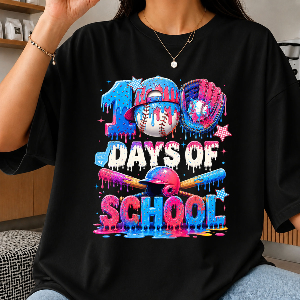 100 Days Of School Baseball Drip Colorful PNG