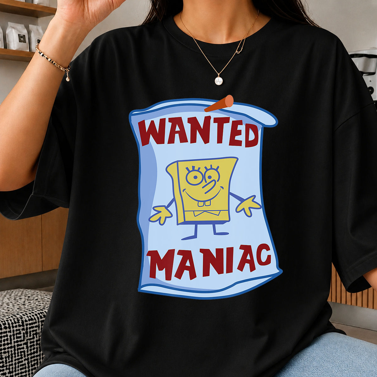 Spongebob Wanted Maniac Poster Funny Quote PNG