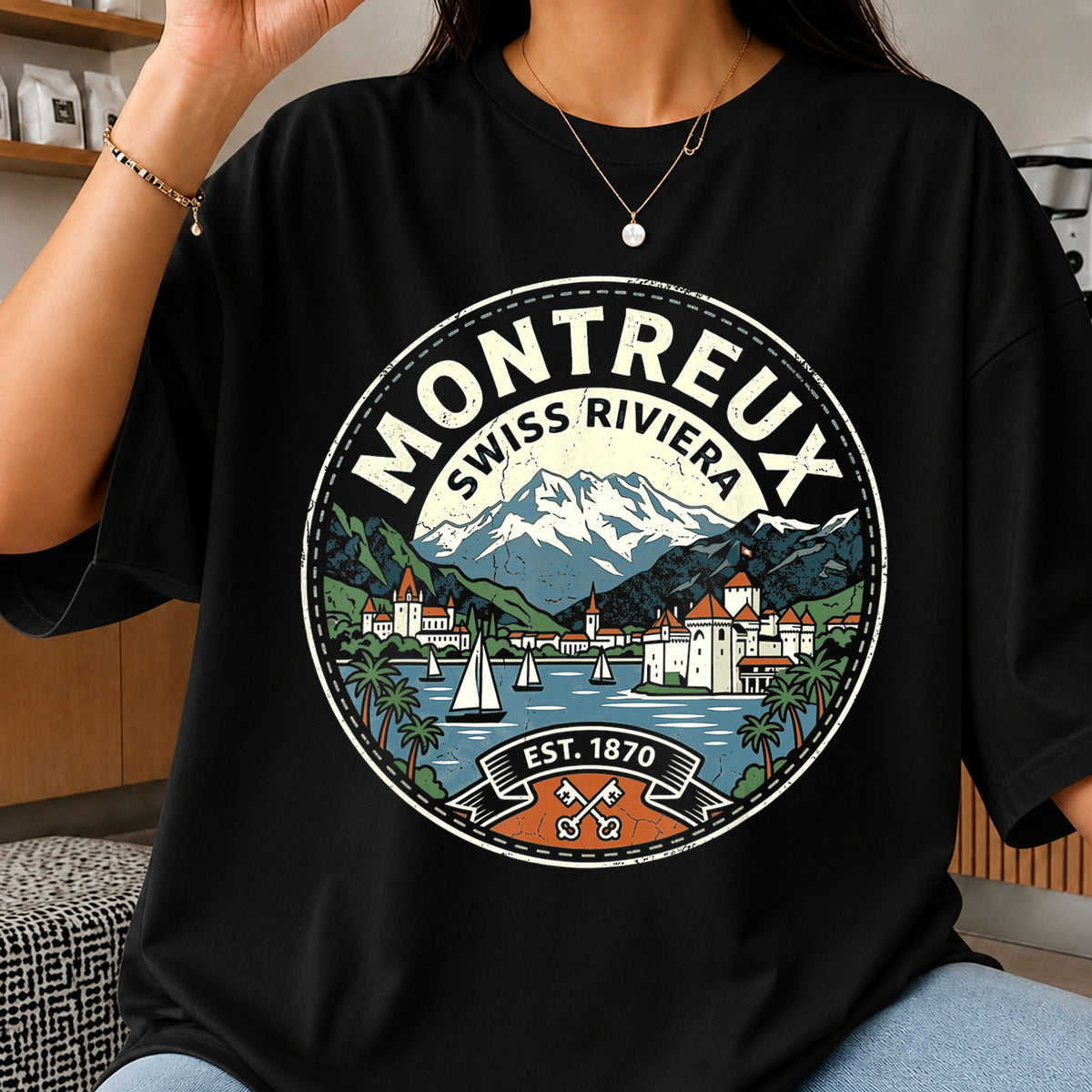 Montreux Swiss Riviera Est 1870 Vintage Badge PNG