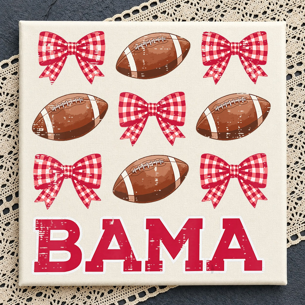 Bama Football Gingham Bow Coquette Game Day PNG