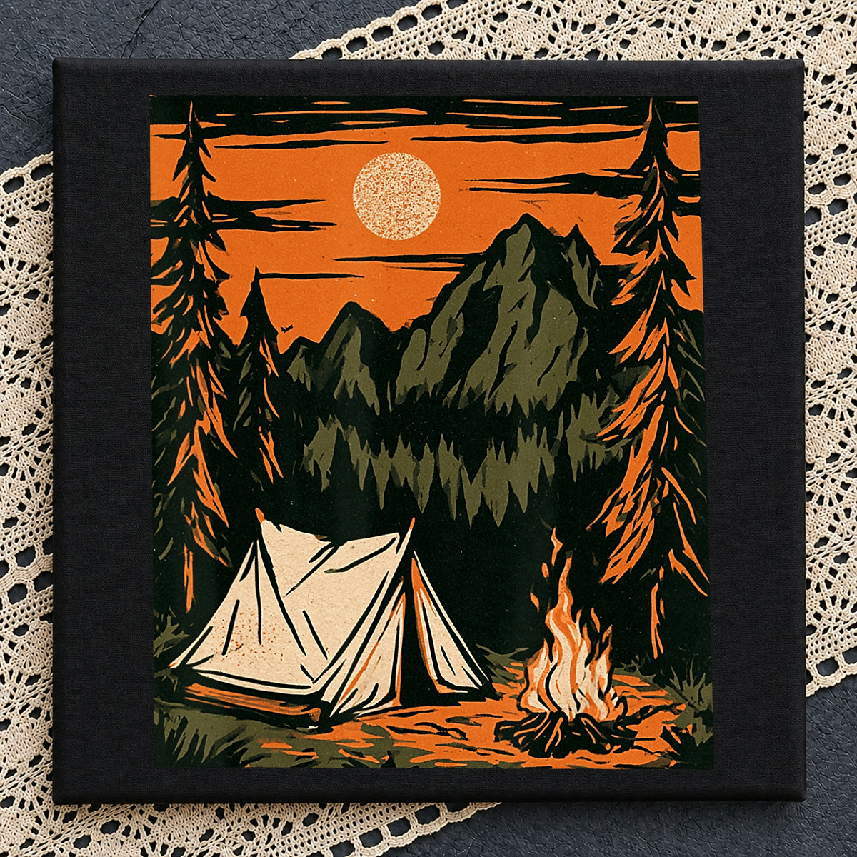 Vintage Camping PNG, Mountain Campfire Retro Print, Outdoor PNG