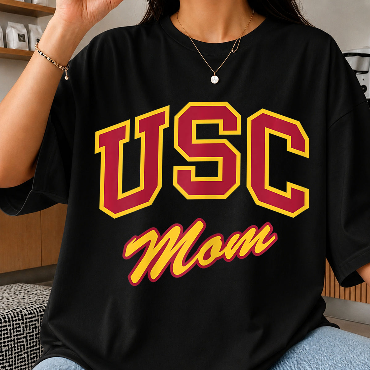 USC Mom Varsity Letters Crimson Gold Spirit PNG