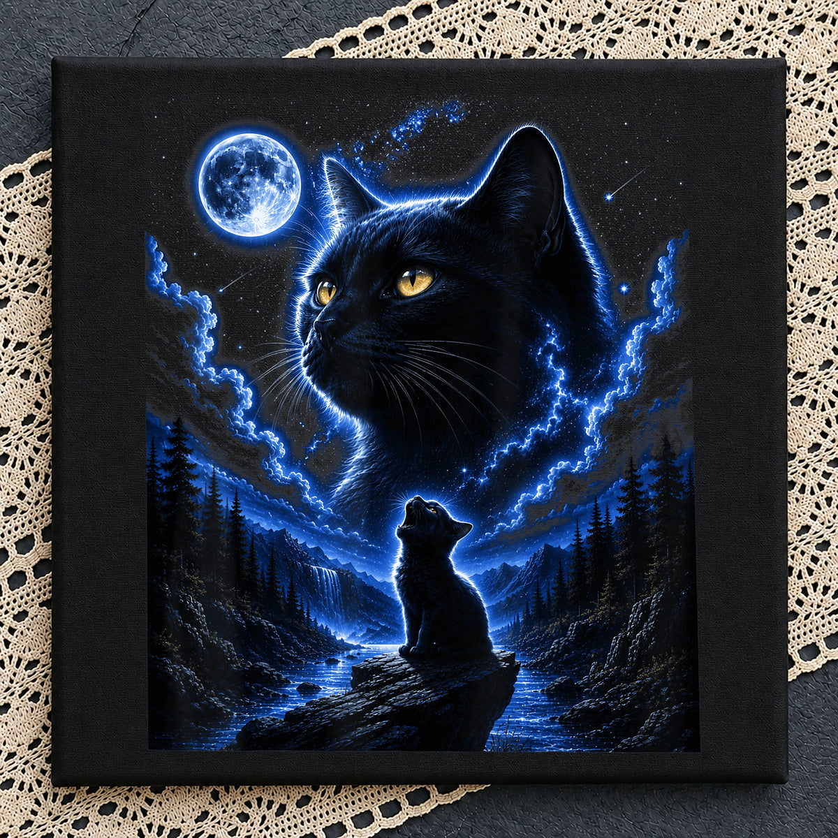 Black Cat Moon Night PNG, Mystical Cat Clipart, Cat Lover PNG