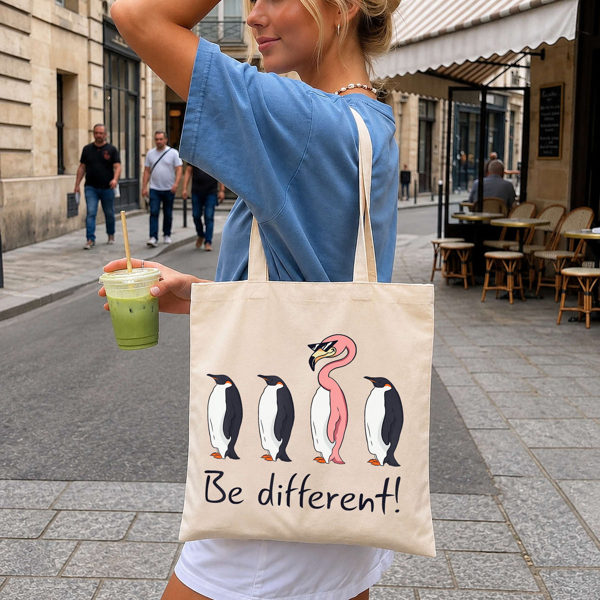 Flamingo Be Different Funny Penguin PNG, Cute Animal Humor, Bird PNG