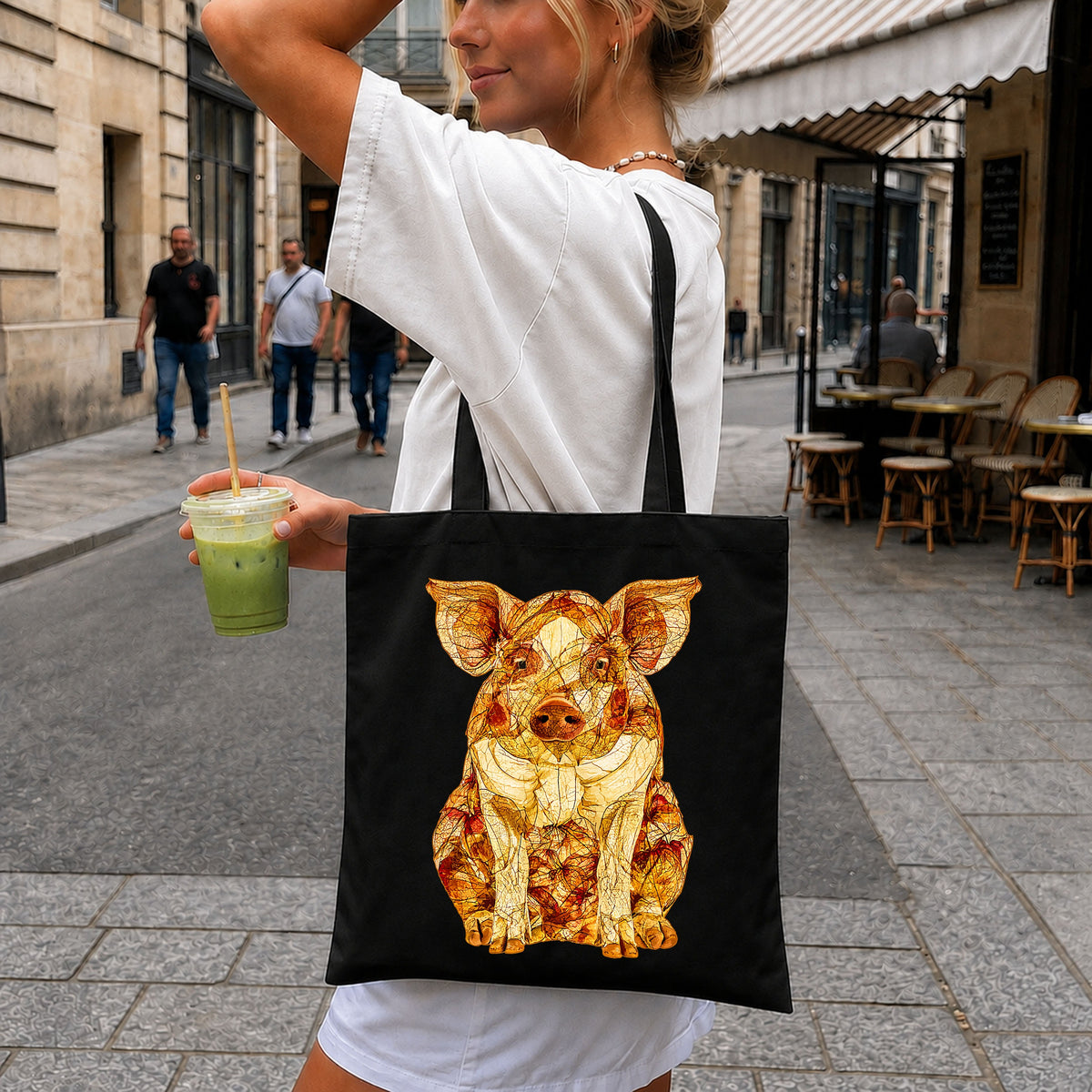 Autumn Leaves Pig PNG, Fall Floral Animal Sublimation