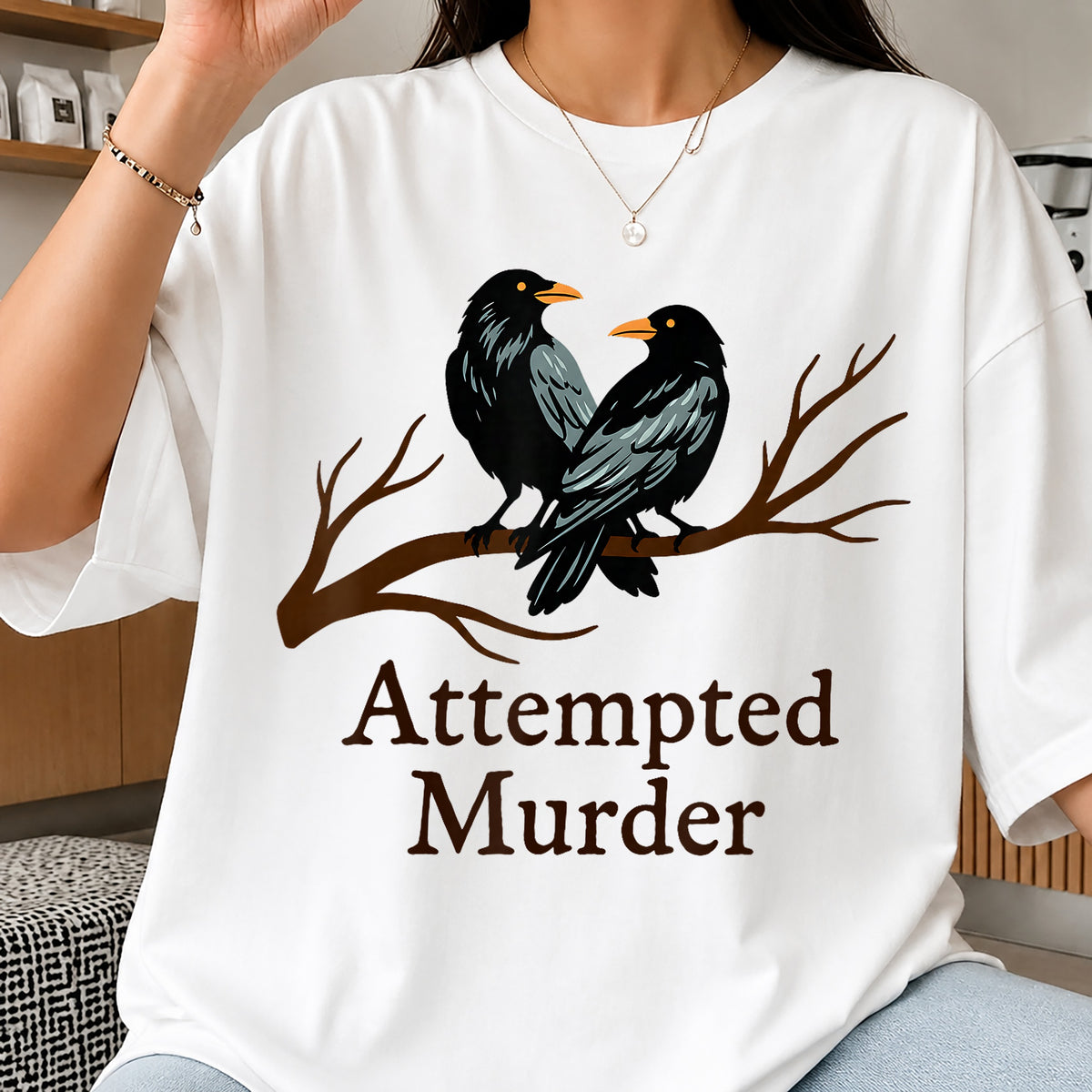 Attempted Murder Two Crows On Branch, Funny Bird Quote Clipart, Design